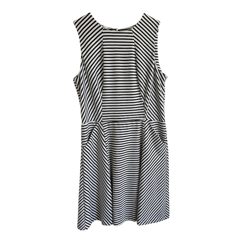 American living sleeveless black white striped knee length dress women 14